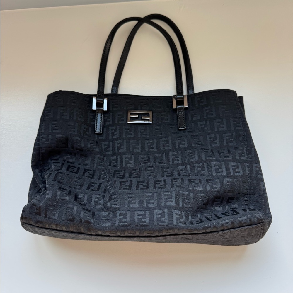 Fendi Logo Patterned Black Handbag